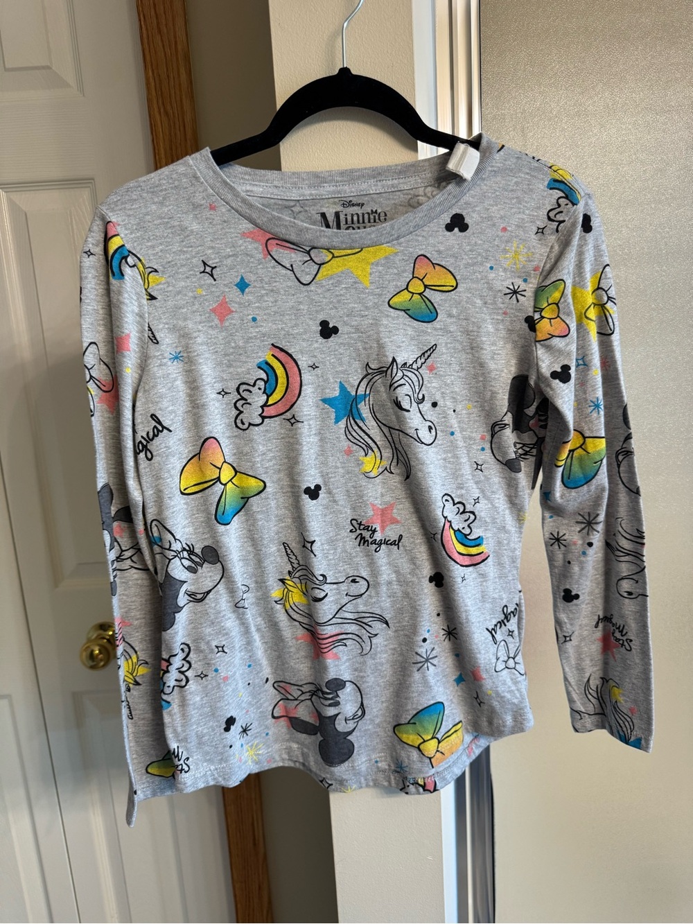 Disney Gray Long Sleeve Tee with Unicorns, Rainbows & Bows